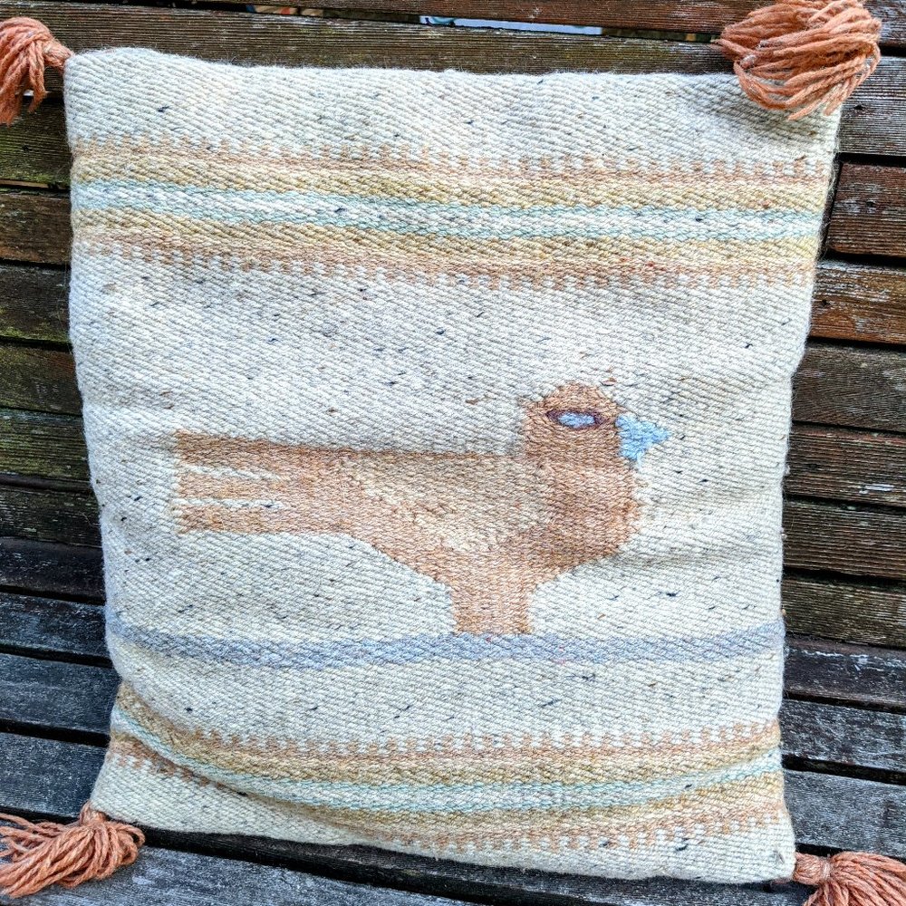 Vintage Woven Wool Southwestern Bird Throw Pillow